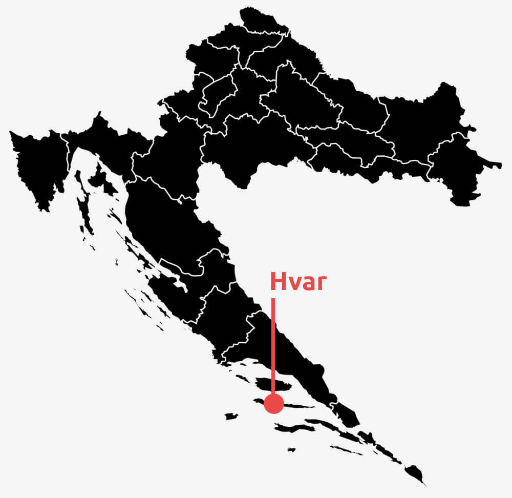 Landkarte von Kroatien mit Hvar, Insel Hvar.