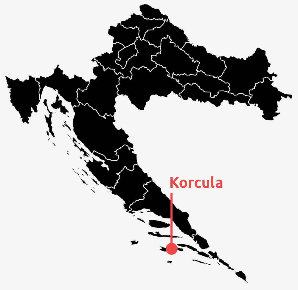 Karte Korcula. Landkarte von Kroatien mit Korcula in Dalmatien.
