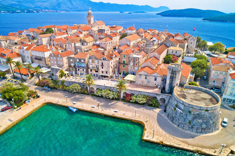 Luftaufnahme der historischen Stadt Korcula, Kroatien