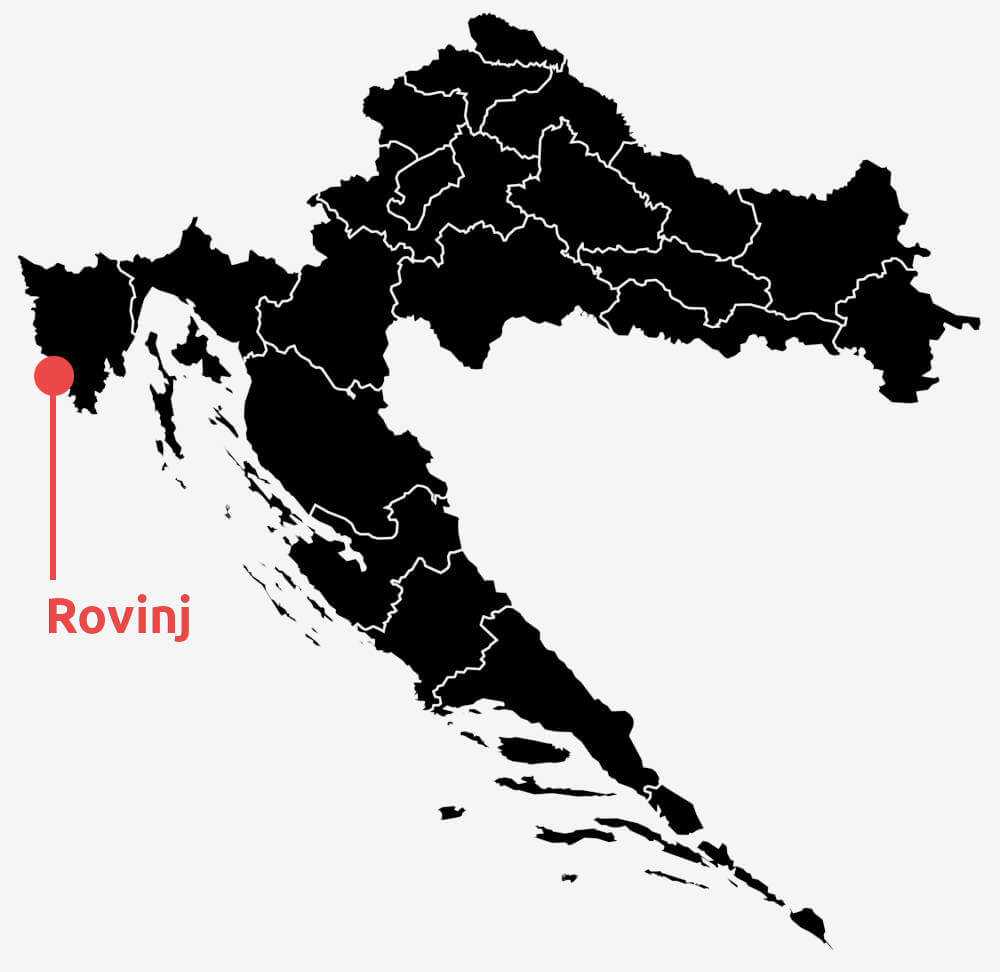 Karte Rovinj. Landkarte von Kroatien mit Rovinj in Istrien.
