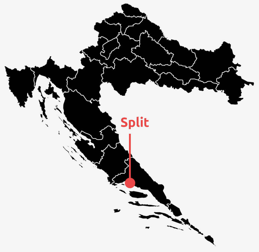 Landkarte von Kroatien mit Split in Dalmatien, als zweitgrößte Stadt.